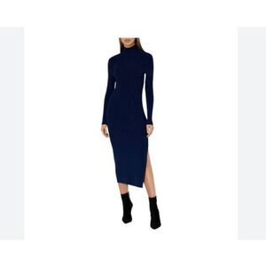 Milly Womans Turtlenck Midi Dress Size M Bustier Navy Blue Knit Stretch NWT